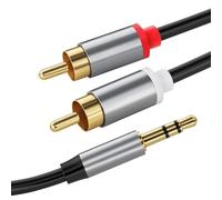 CABLEPELADO Cable Audio estéreo Jack 3.5 Macho - 2X Macho, Cable Jack a 2 con HiFi Sonido, Apto para Móvil, Tablet, PC, iPod, Amplificador, Altavoz, TV, DVD, contactos chapados Oro, 1 Metro