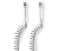 CABLEPELADO Cable telefonico | Cable RJ10 | Cable RJ9 | Cable RJ22 | Cable de teléfono de línea fija | Longitud en espiral | 4 hilos 4P4C | 2 Metros | Blanco