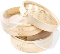 CABLEPELADO Cesta de Vapor de Bambú para Cocinar Asiático, Steamer de bambú, Canasta para vapor, Vaporera de bambú, Dim sum basket, Diámetro 13 cm, Altura 13.5 cm, 2 pisos, 325 gramos