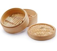 CABLEPELADO Cesta de Vapor de Bambú para Cocinar Asiático, Steamer, Vaporera, Dim Sum Basket, Diámetro 20 cm, Altura 8.9 cm, 1 Nivel, 350 Gramos