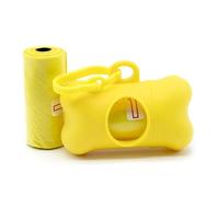 CABLEPELADO Dispensador de bolsas recoge cacas perro | dispensador con forma de hueso de bolsitas colectoras de excremento de perros y mascotas | 40 Bolsas Biodegradables | Amarillo
