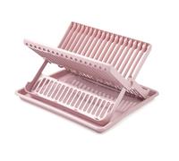 CABLEPELADO Escurreplatos Plegable de Plástico con Bandeja, Soporte para Platos con Secaplatos, 37 cm de Largo, 33 cm de Fondo y 21 cm de Alto, Rosa