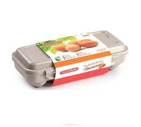 CABLEPELADO - Huevera de plastico para 10 huevos con tapa - caja huevos - cesta transporte - cierre por click - asa transporte - egg box - libre BPA - color beige