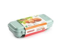 CABLEPELADO - Huevera de plastico para 10 huevos con tapa - caja huevos - cesta transporte - cierre por click - asa transporte - egg box - libre BPA - color verde claro