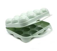 CABLEPELADO - Huevera de plastico para 12 huevos con tapa - caja huevos - cesta transporte - cierre por click - asa transporte - egg box - libre BPA - color verde claro