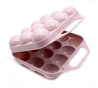 CABLEPELADO - Huevera de plastico para 12 huevos con tapa - caja huevos - cesta transporte - cierre por click - asa transporte - egg box - libre BPA - color rosa claro