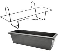 CABLEPELADO Jardinera 50cm con Soporte de Metal, Balconera 50 cm, Soporte metálico y Jardinera, Fabricada en PP Apto balcón, jardín, Patio, Interior o Exterior, 50 cm Largo, Color Negro