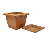 CABLEPELADO Macetero Cuadrado de plástico, Maceta Cuadrada de plástico, Jardinera Cuadrada, plástico, Apto balcón, jardín, Patio, 26 cm Ancho x 26 cm Alto, Incluye Plato, Marrón
