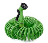 CABLEPELADO - Manguera Espiral Extensible de Jardín, Hasta 15m, 7 Modos de Riego, Pistola de Agua Incluida, Compatible con Accesorios Estándar, Verde