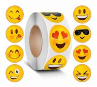 CABLEPELADO - Rollo de Pegatinas de Emojis | 500 Unidades Adhesivas | Diámetro 2,5 cm | Etiquetas para Decoración de Agendas, Manualidades y Marcado | Tipo 6 | Multicolor