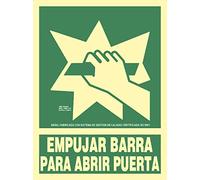 CABLEPELADO Señal Empujar Barra para Abrir Puerta | Señal homologado Salida Empujar Barra | PVC Clase B | Certificado UNE 23033:1981 | 0,7 mm Grosor | 30 x 22.4 cm | Color Verde | Luminiscente
