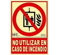 CABLEPELADO Señal No utilizar en caso de incendio, Señalización de Prohibición de Uso en Caso de Incendio, Cartel de No Uso en Emergencia de Incendio, PVC 0.7 mm, ISO 9001, UNE 23035/4, Clase B