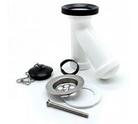 CABLEPELADO - Sifón Vertical para Lavabo o Bidet | Válvula de Desagüe con Tapón y Cadena | Material Plástico Resistente | 19 x 11 x 5 cm | Incluye Kit de Juntas y Herrajes | Blanco