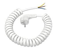 Cables Alargadores de Corriente 3M, 1Pack Plástico Extensión Cable Espiral, IP20 área Interior con Enchufe Schuko, Cable de Alimentación Schuko 230 V / 16 A, Blanco