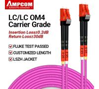 Cables de Fibra Óptica AMPCOM Directos LC-LC OM4 OM3 OM2 10Gbps 2.0mm Multimodo Dúplex 50/125μm, Cable de Conexión de Fibra Óptica