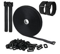 Cables reutilizables de 10m x 2cm con 50 Hebillas, Bridas Negras para Organizador Management de Cables, Negro