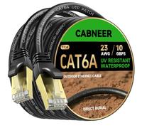 CABNEER Cable Ethernet Exterior Cat 6A 75 Metros | 23 AWG LLDPE, 10 Gbps 550MHz, Resistente UV/Intemperie, Enterrable, RJ45 Alta Velocidad UTP CCA con 80 Bridas Negras