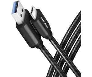 Cabo de carregamento AXAGON BUCM3-AM10AB USB-C <-> USB-A, 1m, USB 3.2 Gen 1, 3A, ALU, braid, Negro