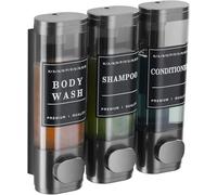 Cabo Deseado Dispensador de jabón de ducha montado en la pared, dispensador de champú sin taladro, dispensador de champú y acondicionador para ducha, baño, hotel, 3 x 300 ml, gris plomizo con