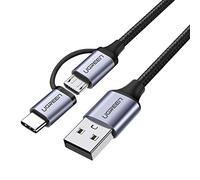 Cabo UGREEN USB - Micro USB/USB Type C 2IN1 2,4A 1M Preto (30875)