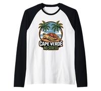 Cabo Verde Diseño de Tortuga de Playa y Palma Camiseta Manga Raglan