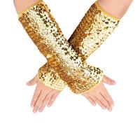 CABODYALS 1 par de Guantes Largos con Lentejuelas Doradas Guantes Elásticos Sin Dedos con Lentejuelas Brillantes Y Mangas Elásticas Mangas Rave A Granel para Mujeres Accesorios de Baile para Fiestas N