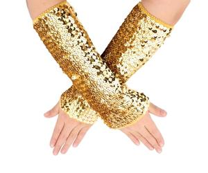 CABODYALS 1 par de Guantes Largos con Lentejuelas Doradas Guantes Elásticos Sin Dedos con Lentejuelas Brillantes Y Mangas Elásticas Mangas Rave A Granel para Mujeres Accesorios de Baile para Fiestas N