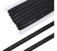 CABODYALS 10.94 yarda de Tiras de Lentejuelas Negras de Una Sola filass con Ribete de Lentejuelas Brillantes Planas, Rollo de Trenza de Una Sola Cara, Cintas Metálicas Brillantes para Decoración de Fe