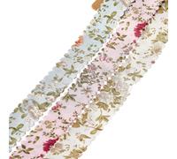 CABODYALS 3 rollo de Cinta de 5.49 m Y 25mm con Estampado Floral Vintage, Borde Ondulado, para Primavera Y Verano, Ideal para Coser, Hacer Lazos, Coronas, Ramos, Decoración, Envoltura de Regalos Y Man