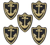 CABODYALS 5 parche Bordado de Ancla de Barco En Negro Y Dorado, Parches de Reparación de Bordado Náutico, Apliques de Insignia de Marinero para Coser, Reparar Ropa, Vaqueros, Bolsos, Sombreros, Zapato