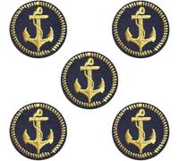 CABODYALS 5 parche de Marinero para Planchar Negro Plano Redondo Bordado Náutico Ancla Dorada para Coser Reparar Insignias Apliques A Granel para Coser Hacer Mochilas Ropa Jeans Bolsos Suministros Nav