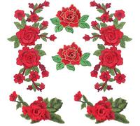CABODYALS 6 pieza de Apliques Bordados de Flores Rojas de 3 estilos para Coser En Tela con Estampado Floral Vintage, Parches de Encaje Decorativos para Chaquetas, Vestidos, Vaqueros, Suéteres, Sombrer