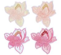 CABODYALS 8 parche Bordado de Flor de Loto de 4 colores para Coser En Apliques de Tela Florales Vintage. Hermoso Parche Decorativo para Coser, Hacer Accesorios de Ropa, Manualidades, Sombreros, Zapato