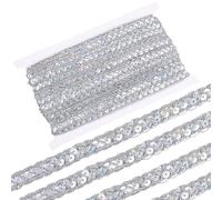 CABODYALS Adorno de Encaje de Lentejuelas Plateadas de 13 m, Trenza Brillante, Tira de Lentejuelas Redondas Planas, Cintas Tejidas con Purpurina de Una Sola Cara para Coser, Hacer Accesorios de Ropa,