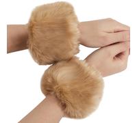 CABODYALS Calentadores de Brazos de Piel Marrón Puños de Piel de Color Caqui Cortos Resistentes Al Viento de Felpa Sintética con Mangas Largas Guantes Cálidos Muñequeras Suministros para Disfraces de