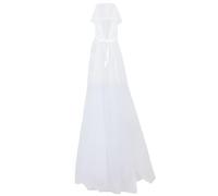 CABODYALS Capa con Capucha de Tul Blanco Perlado para Mujer, Cola Larga, Estilo Elfo, con Capucha, Tul Transparente, Tela de Seda, Estilo Vintage, Velo Sólido, Lazo, Vestidos de Novia, para Cosplay