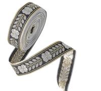 CABODYALS Cinta Bordada En Oro Negro de 9.14 m Y 1 pulgadas, Adorno de Jacquard Floral Vintage de 1 pulgadas, Apliques de Tela con Flores Bohemias para Coser, Hacer Manualidades, Envolver Regalos, Sum