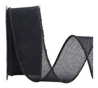 CABODYALS Cinta de Arpillera Negra con Alambre de 9.1 m de Yute Natural de Doble Cara Tejida En Cruz Rústica con Borde de Alambre Cintas de Lino Decorativas para Fiestas Costura Manualidades Decoracio