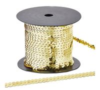 CABODYALS Cinta de Lentejuelas Doradas de 91.44 m Y 6mm Cinta Elástica con Lentejuelas Doradas Rollo de Lentejuelas Planas Y Redondas con Carrete Cinta Brillante para Coser Cortinas Zapatos Suministro