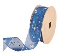 CABODYALS Cinta de Organza de Poliéster Transparente con Estampado de Estrellas Azul Marino Oscuro de 1,5/8 pulgadas Y 20 yardas, con Ribete de Gasa Brillante Y Patrón de Cielo Estrellado, para Envolv