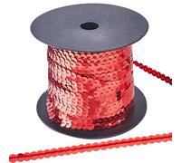 CABODYALS Cinta Elástica de Lentejuelas Rojas de 91.44 m Y 6mm Tira de Lentejuelas con Lentejuelas Planas Y Redondas de Plástico Cuerda Metálica Brillante Rollo de Adornos con Purpurina para Coser Som