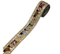 CABODYALS Cinta Metálica de Jacquard de Oro Negro de 9.14 m Y 25mm para Bordar Cintas Vintage de Poliéster Adornos Étnicos con Purpurina Y Lentejuelas para Coser Hacer Manualidades Invitaciones Navide