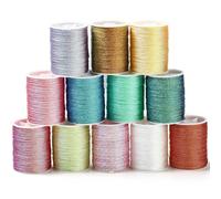 CABODYALS Cordón Metálico Multicolor de 240 m Y 0.5mm 12 colores 6 capas Hilo Brillante Dorado Y Plateado Hilo de Poliéster con Purpurina Rollos A Granel para Coser Hacer Manualidades Pulseras Navideñ