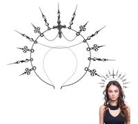 CABODYALS Corona de Halo Negro con Pinchos para, Tocado Barroco Vintage de Estilo Renacentista, Diadema Cruzada Gótica de Fantasía para Mujer, Accesorios para Disfraces de Halloween, Fiestas de Bodas