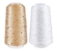 CABODYALS Hilo de Lentejuelas Brillantes de 1000 m Y 2 colores, Accesorios de Hilo Metálico con Lentejuelas Brillantes, Hilo de Poliéster con Carrete para Coser, Hacer Ropa, Decorar, Manualidades, Tej