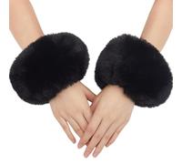 CABODYALS Puños de Piel Sintética Negros para Mujer Calentadores de Brazos Cortos de Invierno Puños de Felpa Peludos Mangas Largas Calentadores de Brazos Y Piernas Guantes Muñequeras Pulseras Disfrace