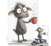 Cabra dormilona de Dibujos Animados con Taza de café, Rompecabezas de 1000 Piezas para Adolescentes, Juguete para estimular la lógica, Juego Relajante, artículo Coleccionable 38x52cm