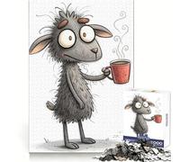 Cabra dormilona de Dibujos Animados con Taza de café Rompecabezas de 1000 Piezas para Adolescentes Mejora la Memoria Juego Relajante Bordes limpios Artículo de Santa Claus 50x75cm