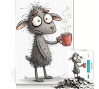 Cabra dormilona de Dibujos Animados con Taza de café Rompecabezas de 1000 Piezas para Adolescentes Mejora la Memoria Juego Relajante Bordes limpios Artículo de Santa Claus 50x75cm