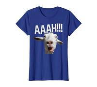 Cabra Gritando Halloween AAAH! Impresión Divertida Cabra Loca Camiseta, Mujer, Azul Real, S